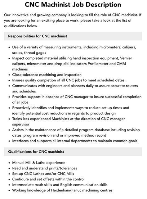 part time cnc machinist|cnc machinist job descriptions duties.